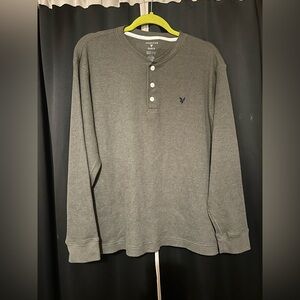American Eagle Outfitters Men's Charcoal Henley Shirt